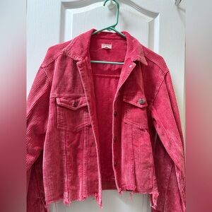 Women's red distressed oversized Corduroy Jacket POL